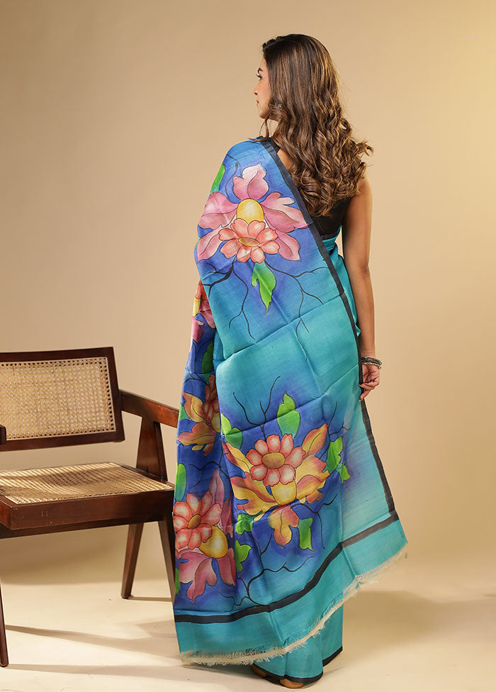 Multicolor Printed Pure Silk Saree With Blouse Piece