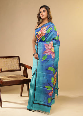 Multicolor Printed Pure Silk Saree With Blouse Piece