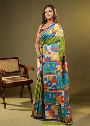 Multicolor Printed Pure Silk Saree With Blouse Piece