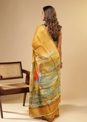 Multicolor Printed Pure Silk Saree Without Blouse Piece