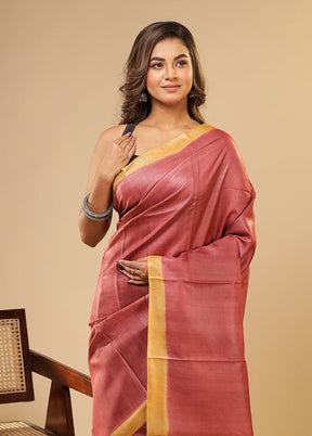 Rust Printed Pure Silk Saree With Blouse Piece