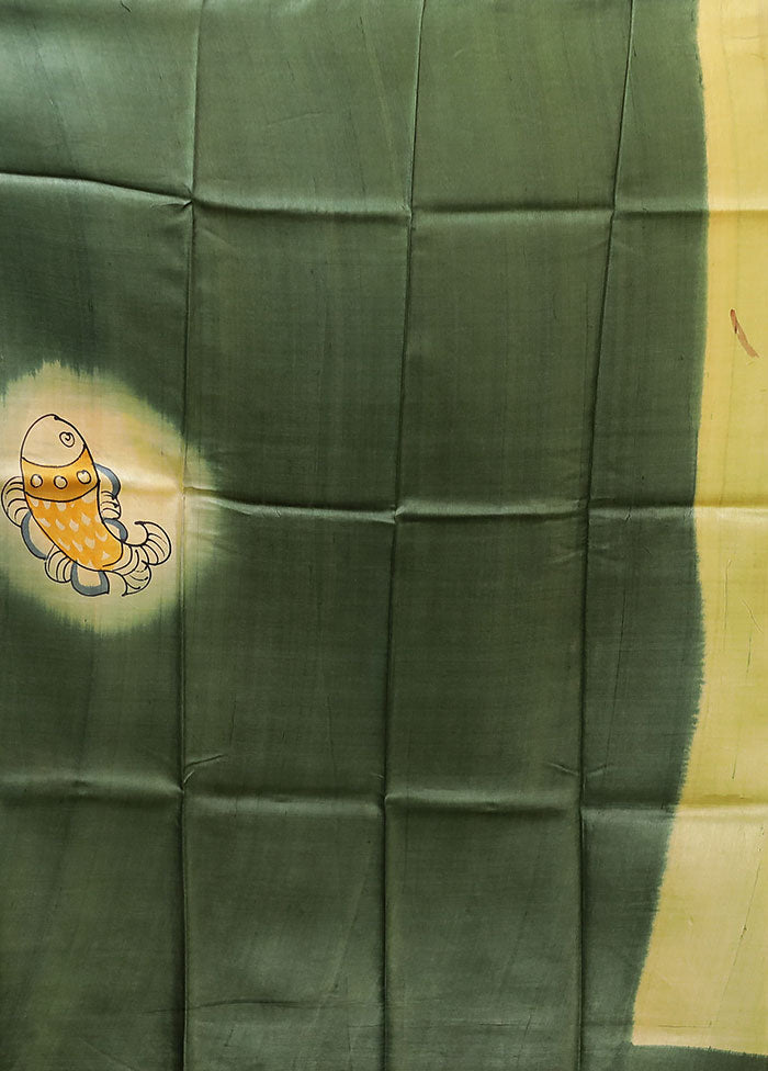 Green Printed Pure Silk Saree Without Blouse Piece