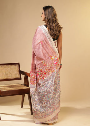 Pink Tussar Silk Saree With Blouse Piece