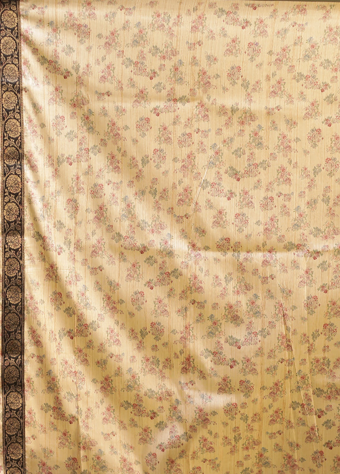 Cream Tussar Silk Saree With Blouse Piece