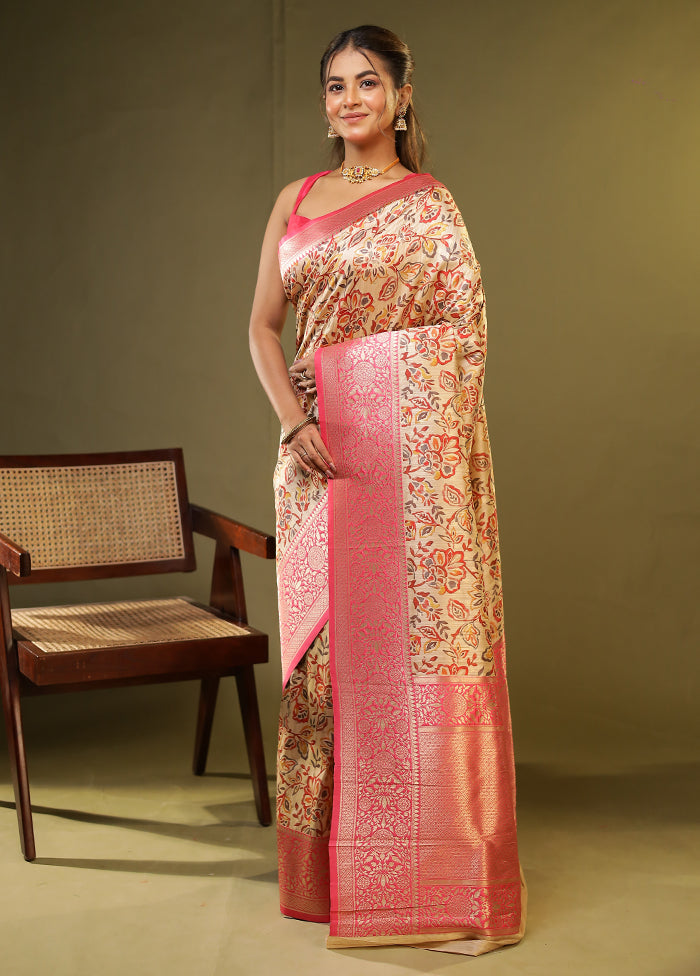 Cream Tussar Silk Saree With Blouse Piece