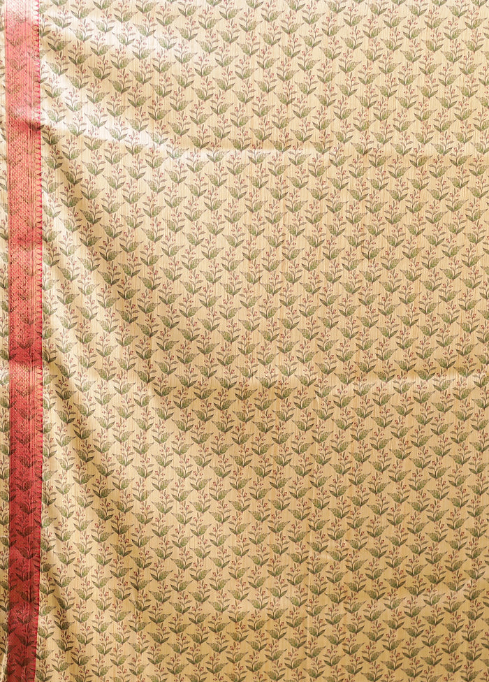 Cream Tussar Silk Saree With Blouse Piece