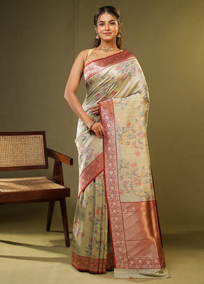 Green Tussar Silk Saree With Blouse Piece