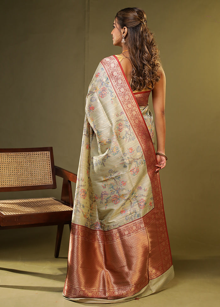 Green Tussar Silk Saree With Blouse Piece