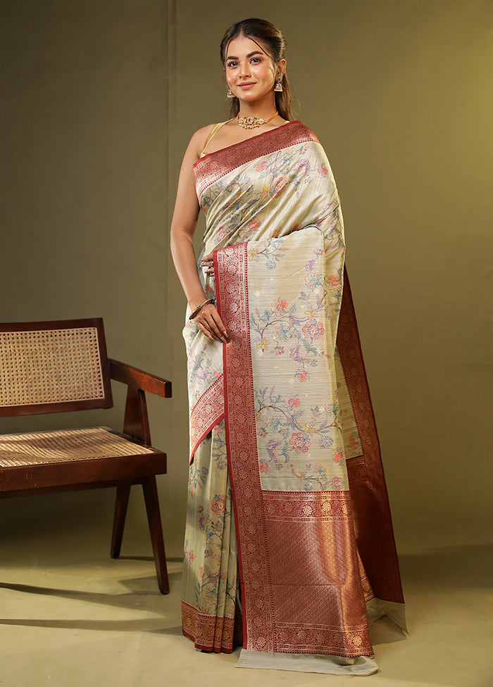 Green Tussar Silk Saree With Blouse Piece