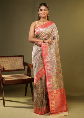 Cream Tussar Silk Saree With Blouse Piece
