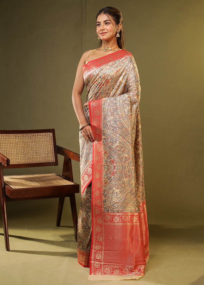 Cream Tussar Silk Saree With Blouse Piece