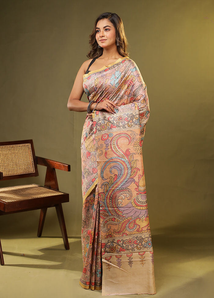 Multicolor Tussar Silk Saree With Blouse Piece