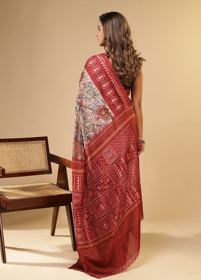 Cream Tussar Silk Saree With Blouse Piece