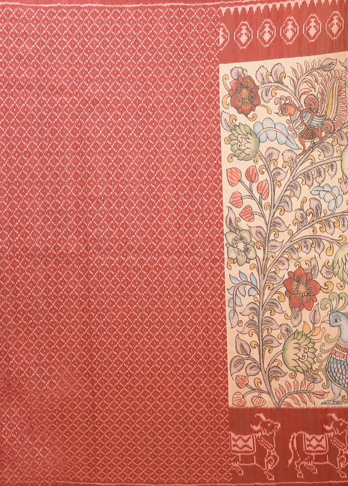 Red Tussar Silk Saree With Blouse Piece