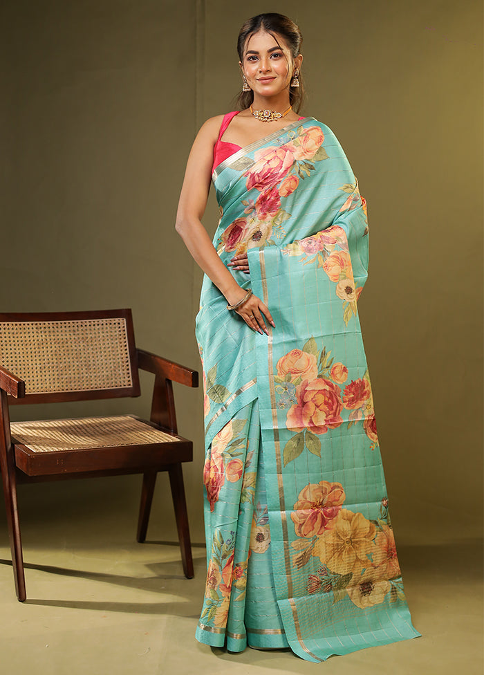 Multicolor Handloom Tussar Pure Silk Saree With Blouse Piece