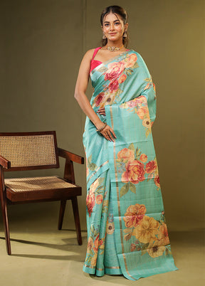 Multicolor Handloom Tussar Pure Silk Saree With Blouse Piece