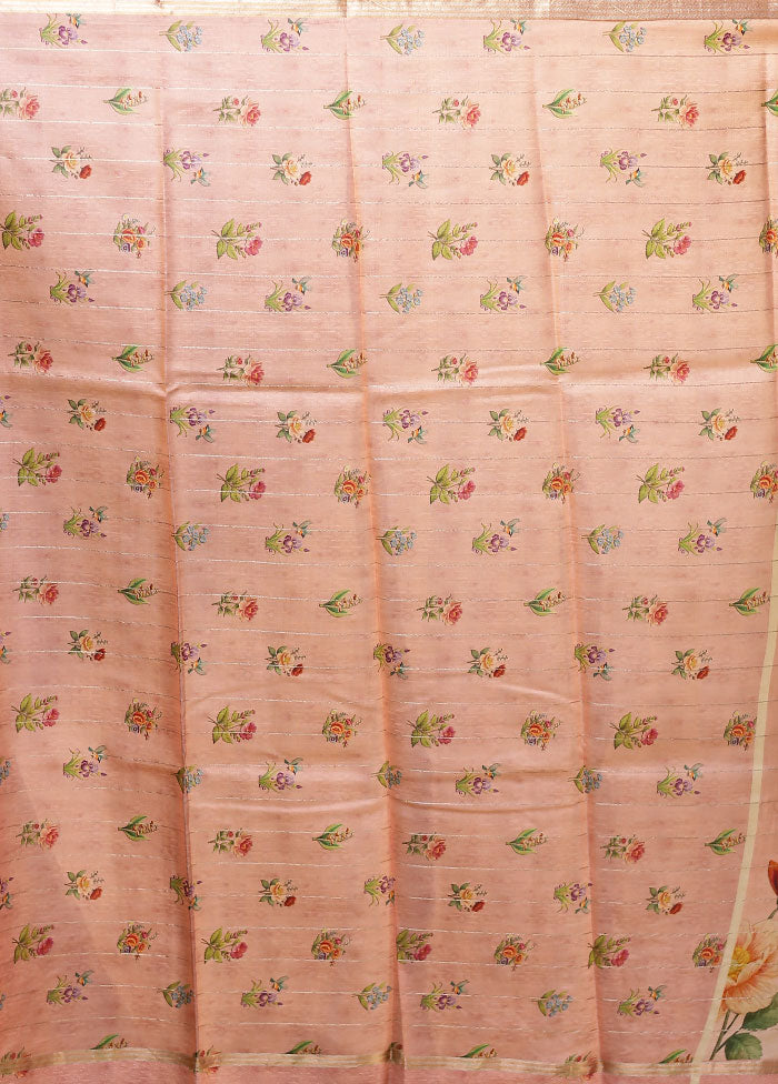 Pink Handloom Tussar Pure Silk Saree With Blouse Piece