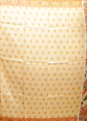 Orange Printed Pure Silk Saree With Blouse Piece