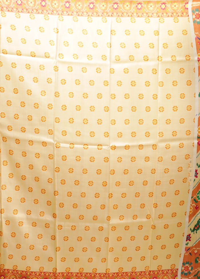Orange Printed Pure Silk Saree With Blouse Piece
