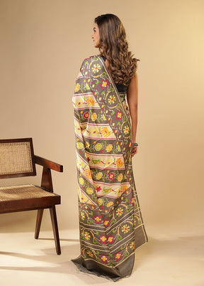 Cream Printed Pure Silk Saree Without Blouse Piece