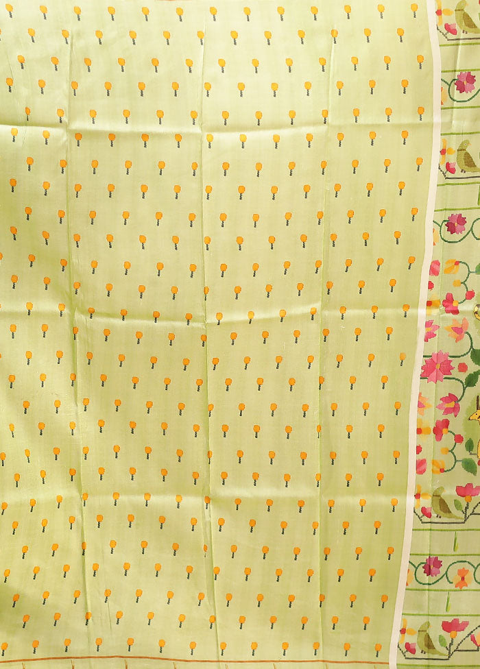 Green Printed Pure Silk Saree With Blouse Piece