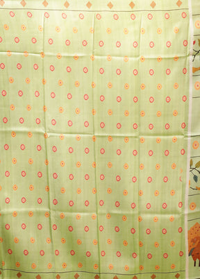 Green Printed Pure Silk Saree Without Blouse Piece