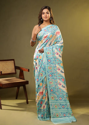 Cream Printed Pure Silk Saree Without Blouse Piece