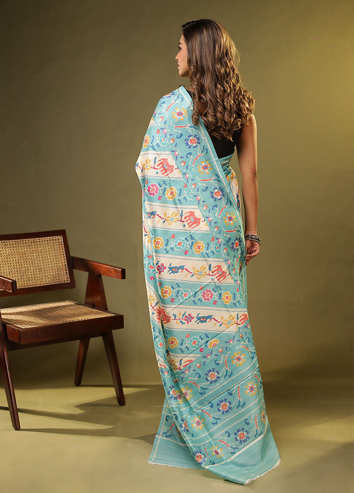 Cream Printed Pure Silk Saree Without Blouse Piece