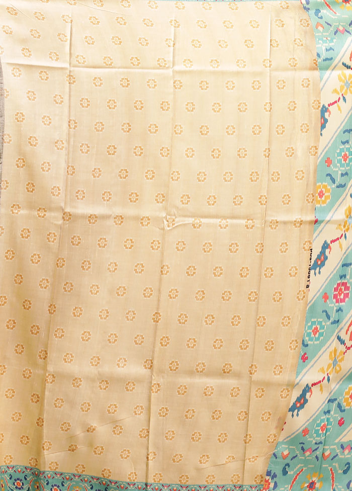 Cream Printed Pure Silk Saree Without Blouse Piece