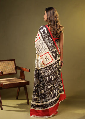 Cream Printed Pure Silk Saree Without Blouse Piece