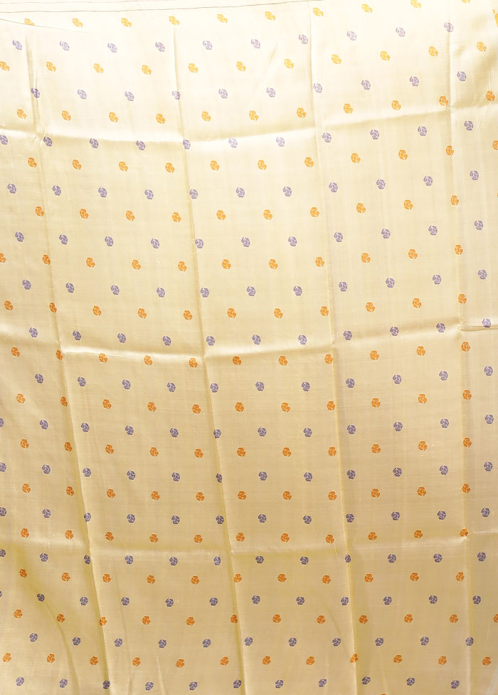 Cream Printed Pure Silk Saree Without Blouse Piece