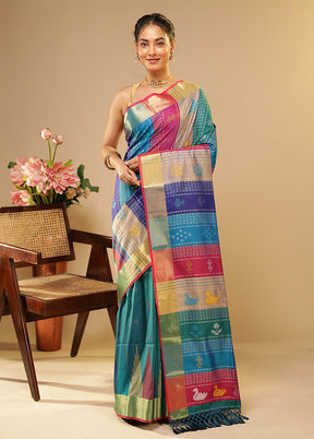 Multicolor Kalakethra Saree With Blouse Piece