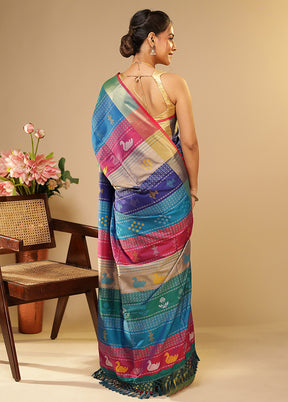 Multicolor Kalakethra Saree With Blouse Piece