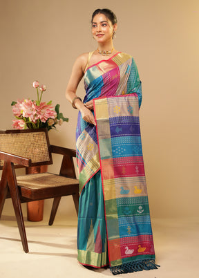 Multicolor Kalakethra Saree With Blouse Piece