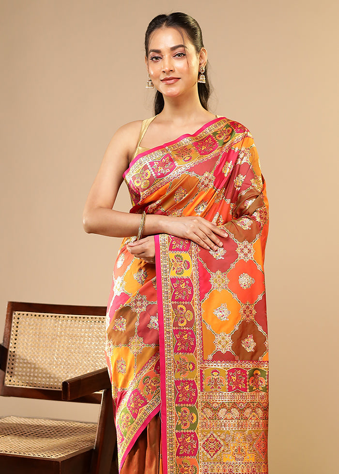 Multicolor Dupion Silk Saree With Blouse Piece