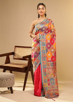 Multicolor Dupion Silk Saree With Blouse Piece