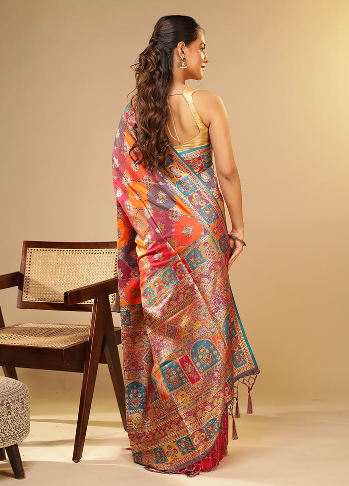Multicolor Dupion Silk Saree With Blouse Piece