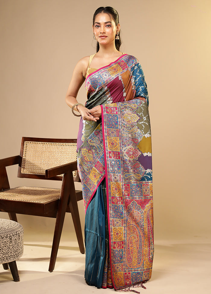 Multicolor Dupion Silk Saree With Blouse Piece