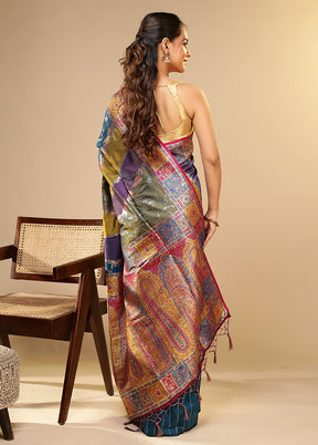 Multicolor Dupion Silk Saree With Blouse Piece