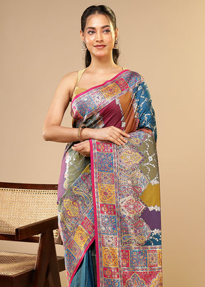 Multicolor Dupion Silk Saree With Blouse Piece