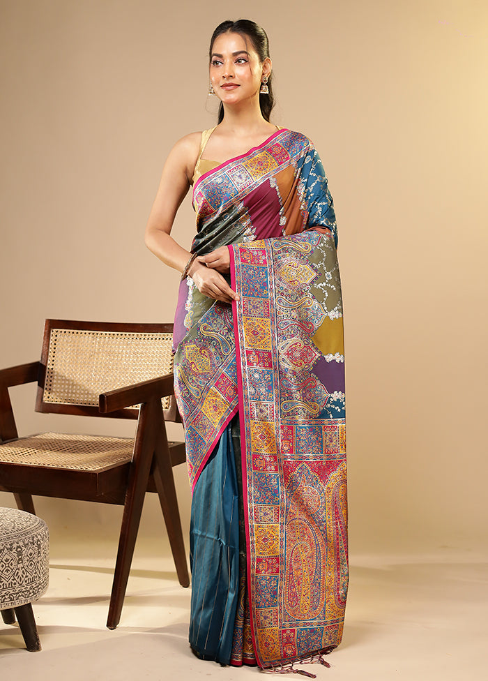 Multicolor Dupion Silk Saree With Blouse Piece