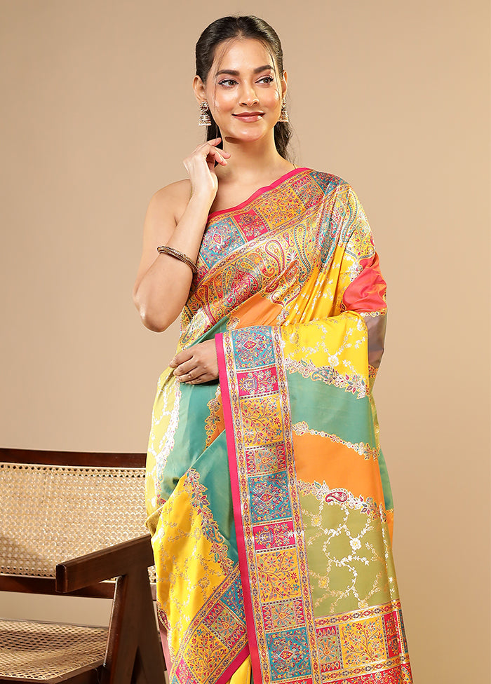 Multicolor Dupion Silk Saree With Blouse Piece
