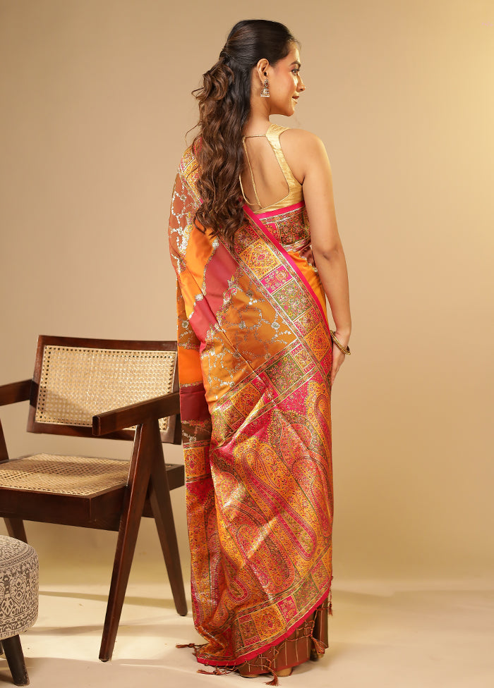 Multicolor Dupion Silk Saree With Blouse Piece