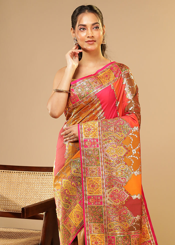 Multicolor Dupion Silk Saree With Blouse Piece