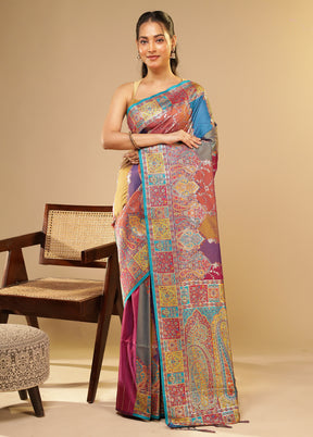 Multicolor Dupion Silk Saree With Blouse Piece