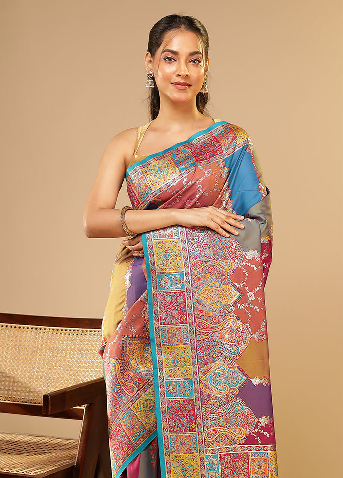 Multicolor Dupion Silk Saree With Blouse Piece