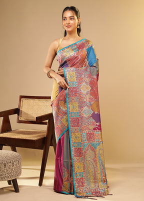Multicolor Dupion Silk Saree With Blouse Piece