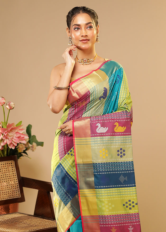 Multicolor Kalakethra Saree With Blouse Piece