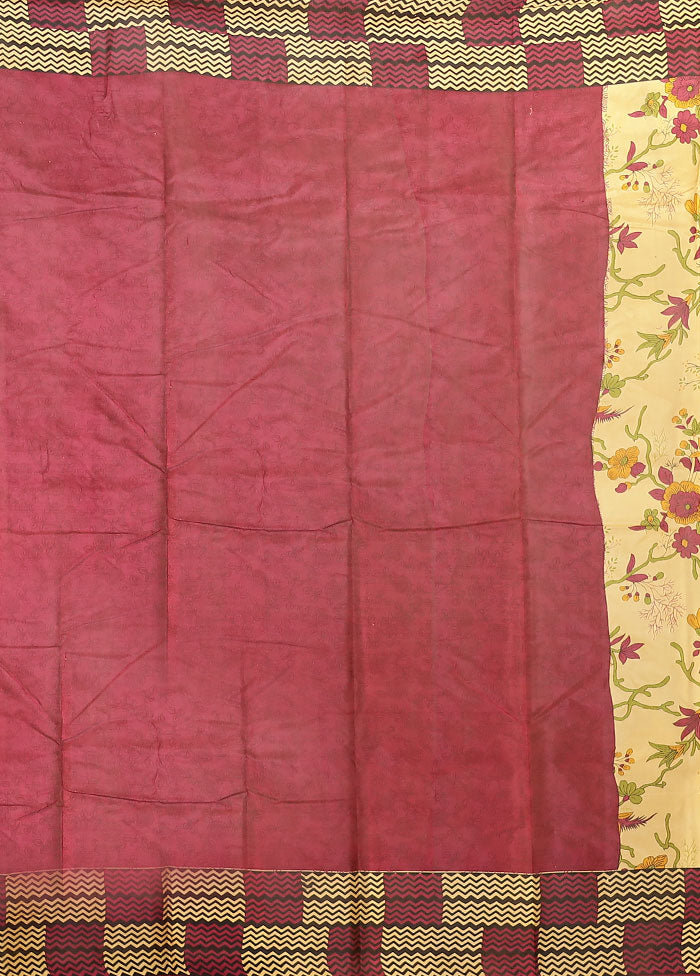 Cream Printed Pure Silk Saree Without Blouse Piece