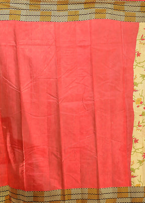 Cream Printed Pure Silk Saree Without Blouse Piece